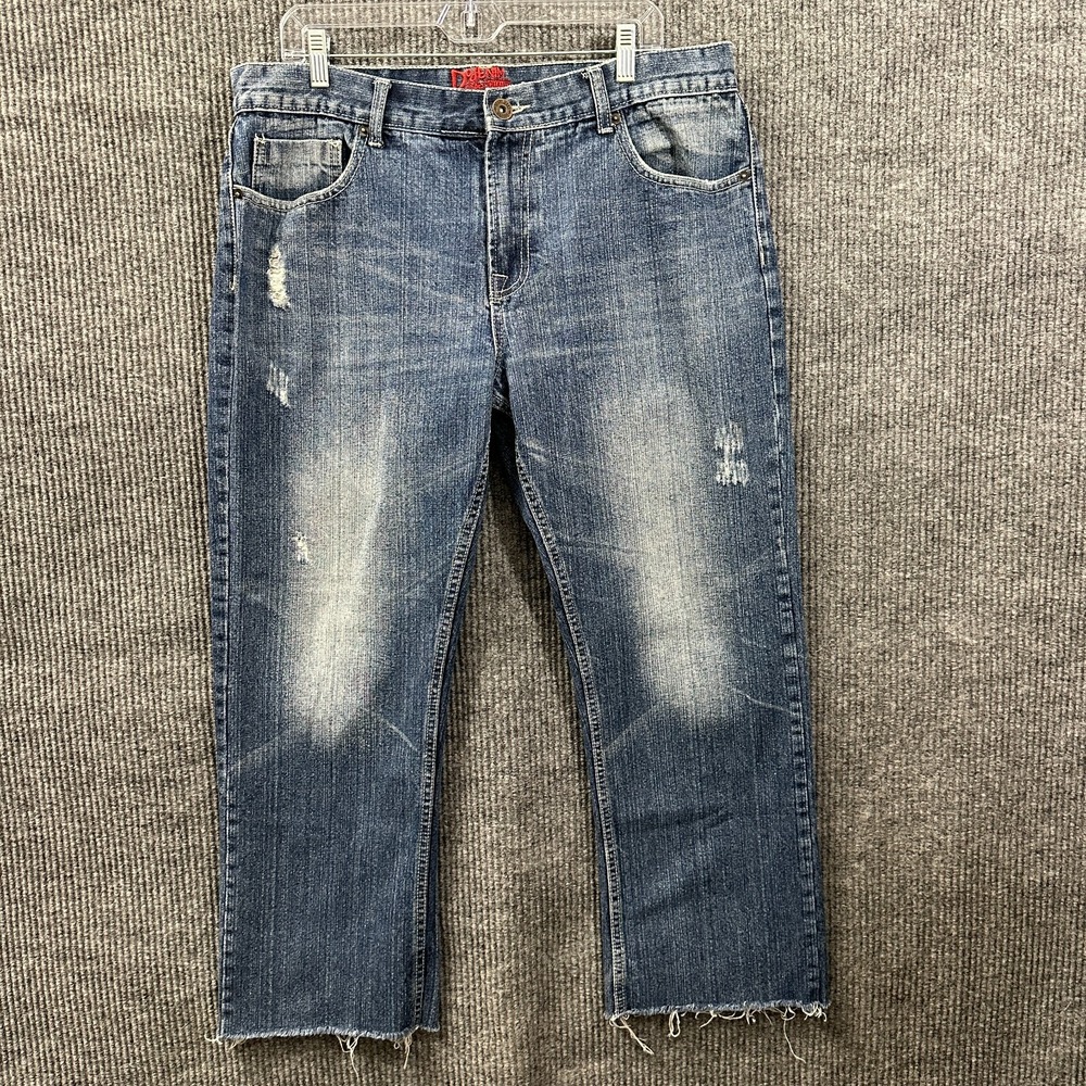 DO Denim Jeans Mens Size 36x32 Straight Leg Distressed‎ Raw Hem